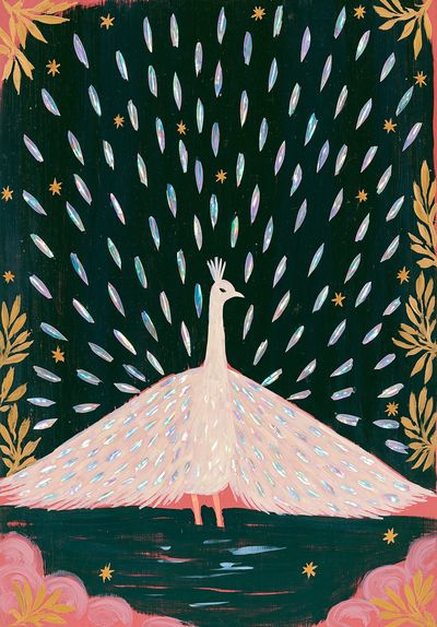 Peacock in Moonlit Garden Poster. poster