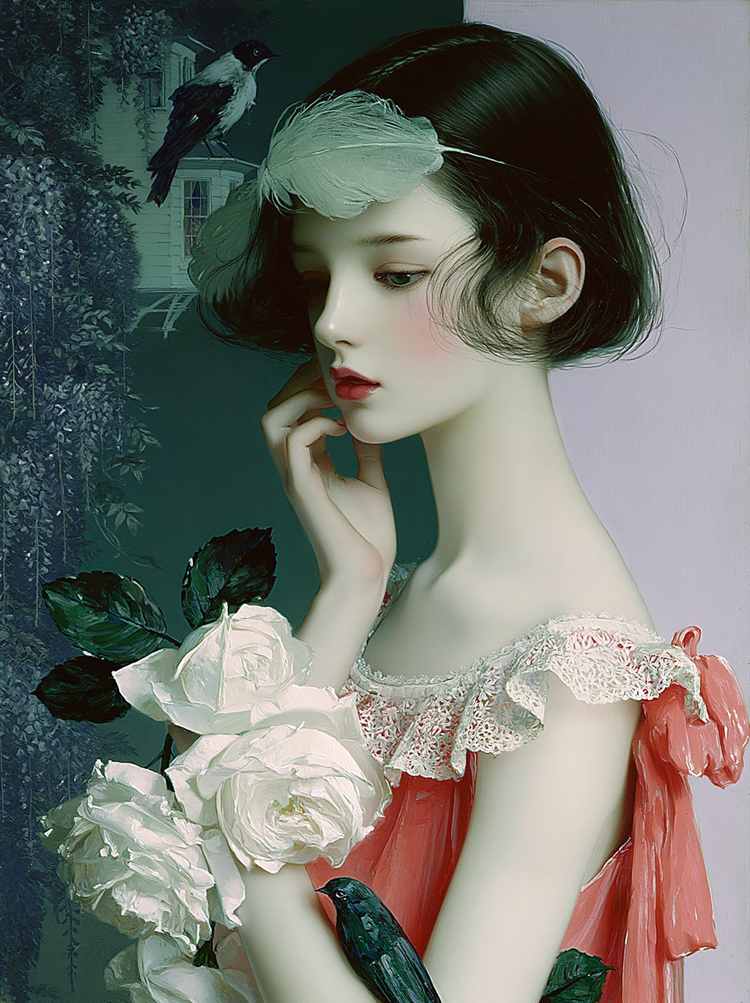 Dreamy Girl with Roses Illustration Poster. poster — illustration art