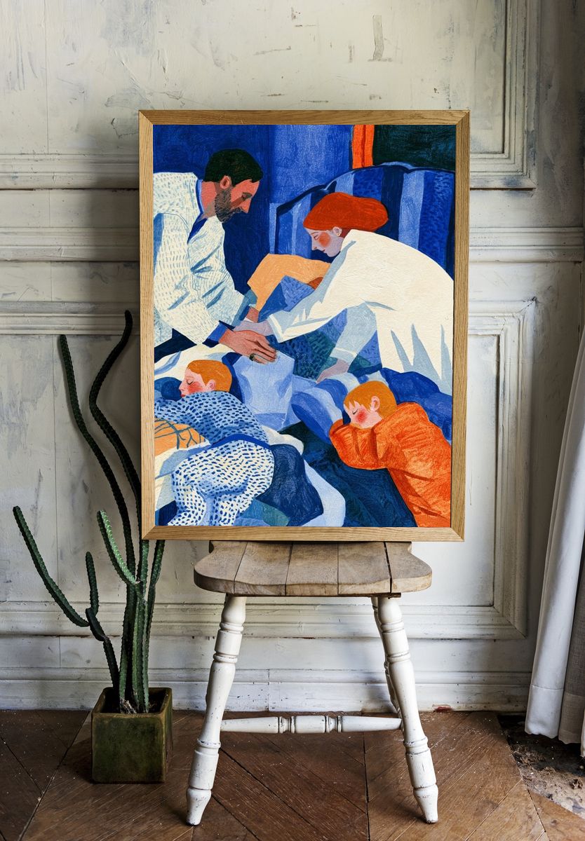Family Bedtime Illustration Print. — room view 1