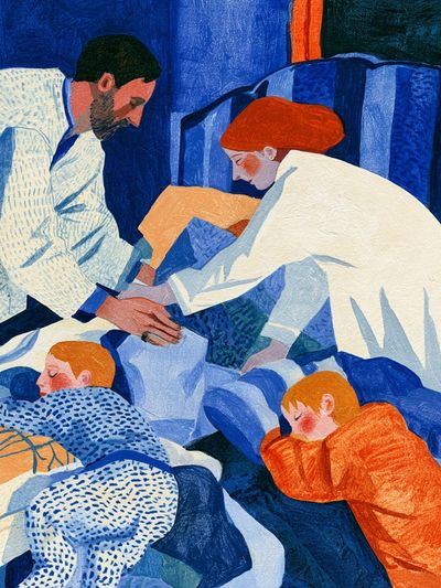 Family Bedtime Illustration Print. poster