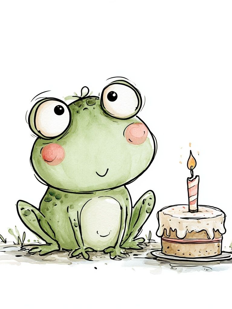 Birthday Frog Watercolor Print. poster — illustration art