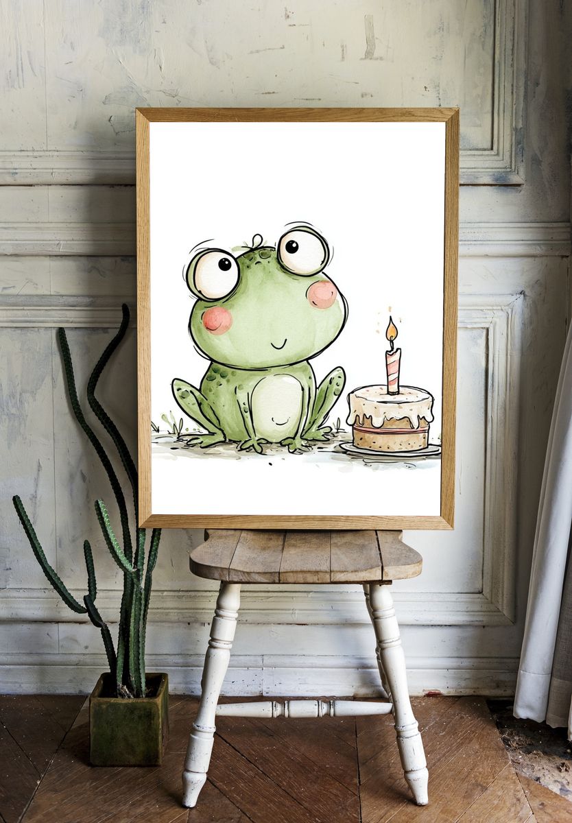Birthday Frog Watercolor Print. — room view 1