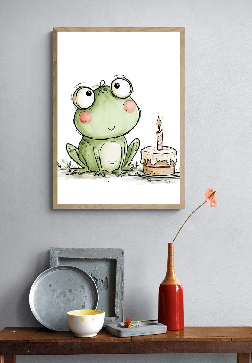 Birthday Frog Watercolor Print. — room view 3