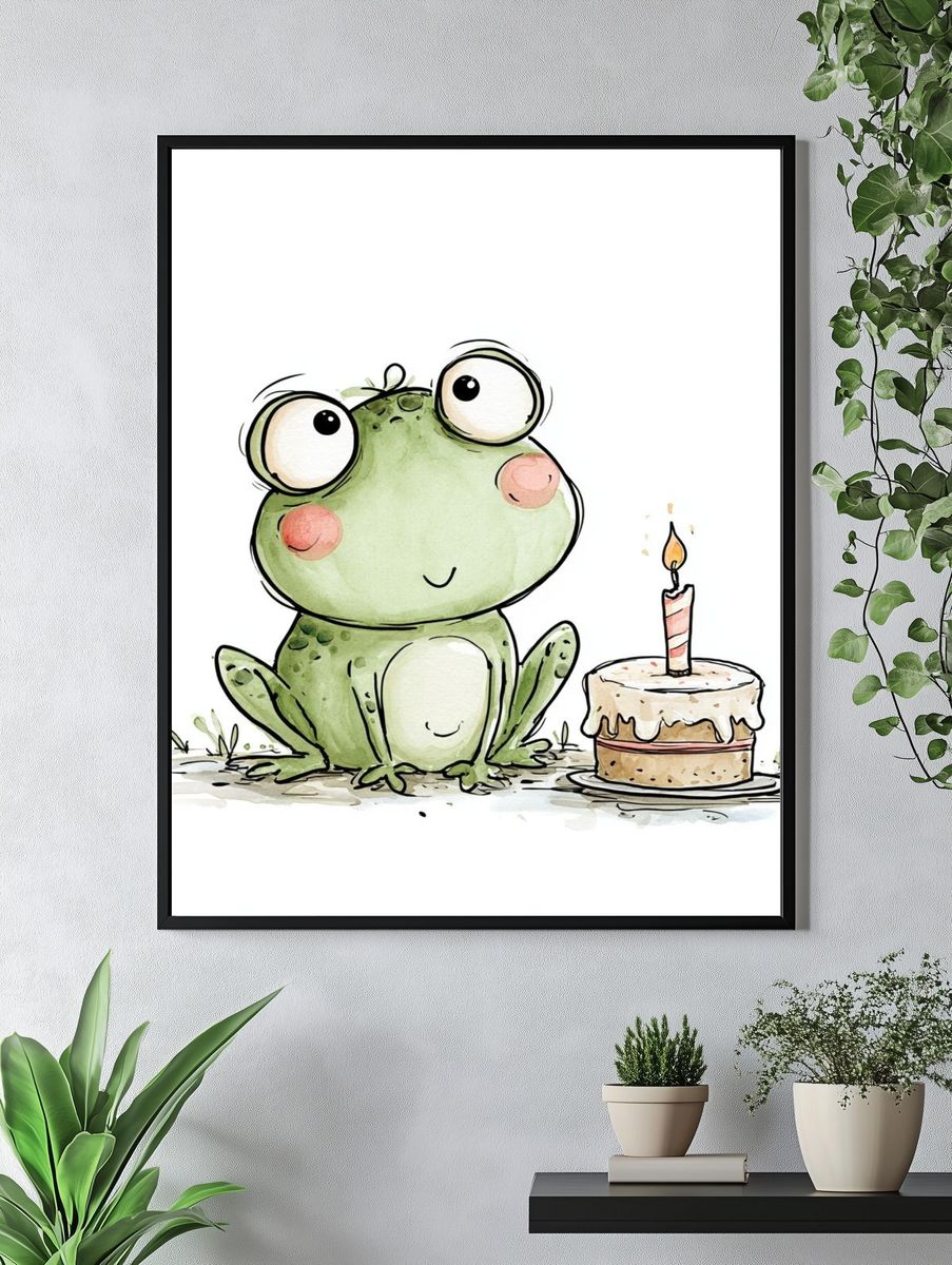 Birthday Frog Watercolor Print. — room view 4