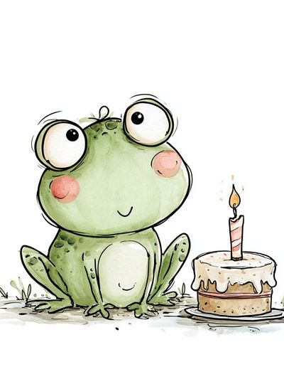 Birthday Frog Watercolor Print. poster