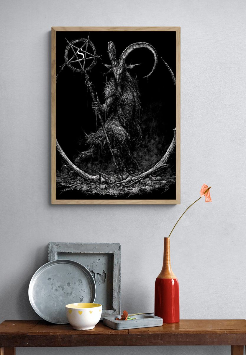 Horned Goat Occult Illustration Poster. — room view 3