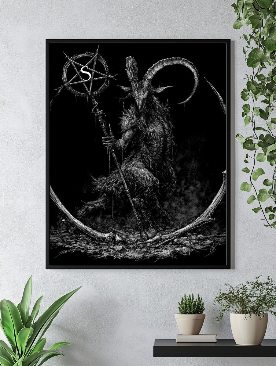Horned Goat Occult Illustration Poster. — room view 4