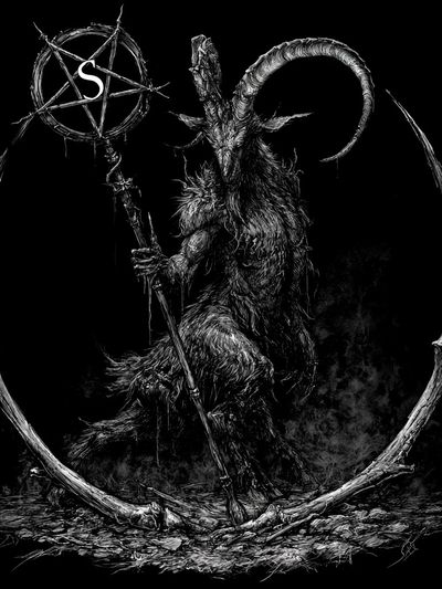 Horned Goat Occult Illustration Poster. poster