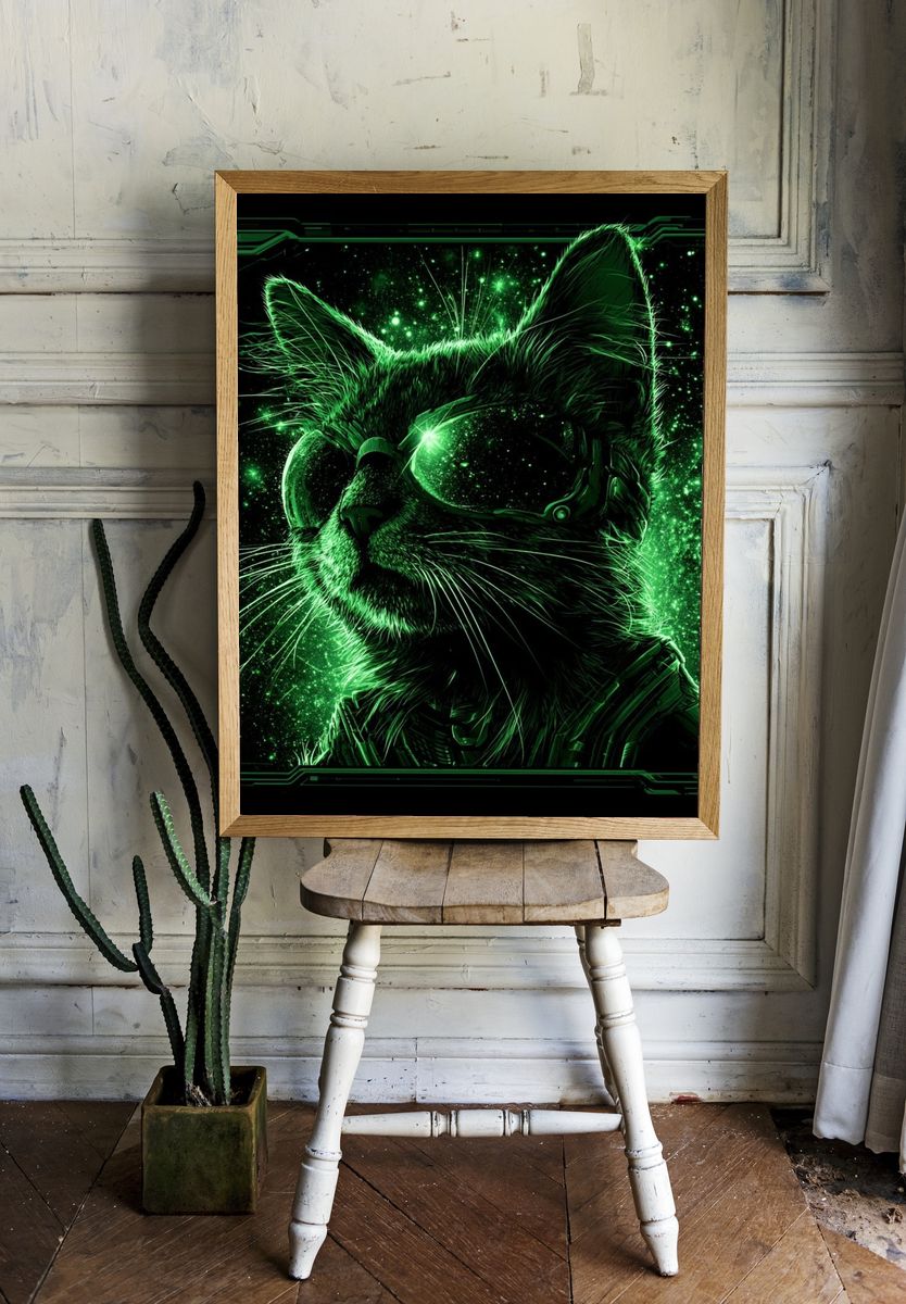 Cyber Cat Portrait Poster. — room view 1