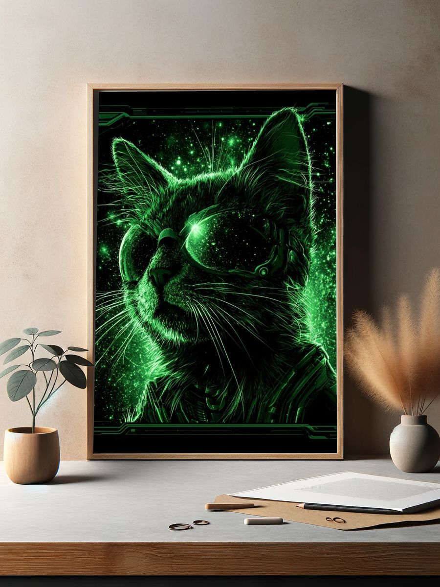 Cyber Cat Portrait Poster. — room view 2
