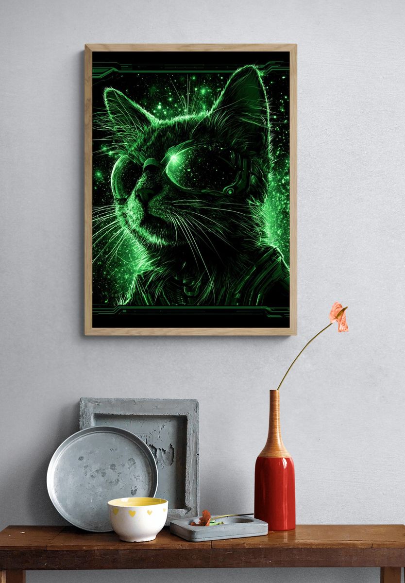 Cyber Cat Portrait Poster. — room view 3