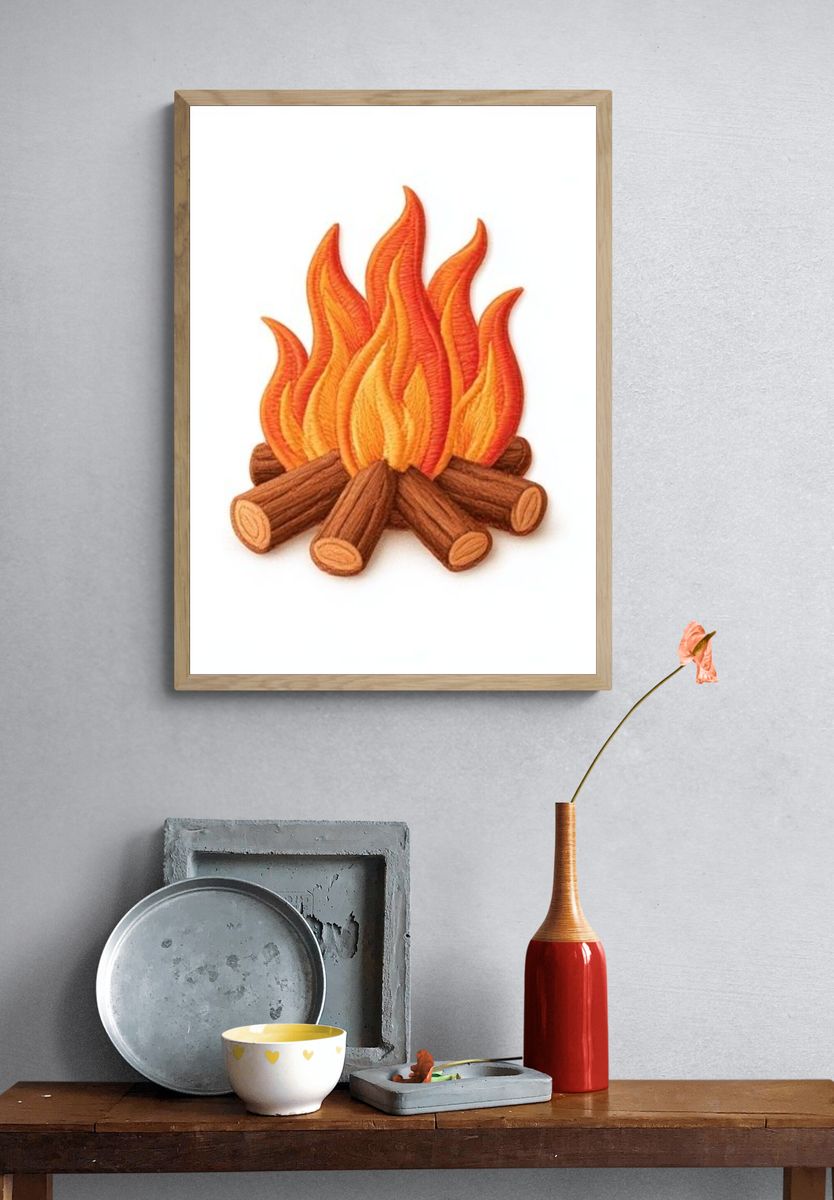 Campfire Illustration Poster. — room view 3