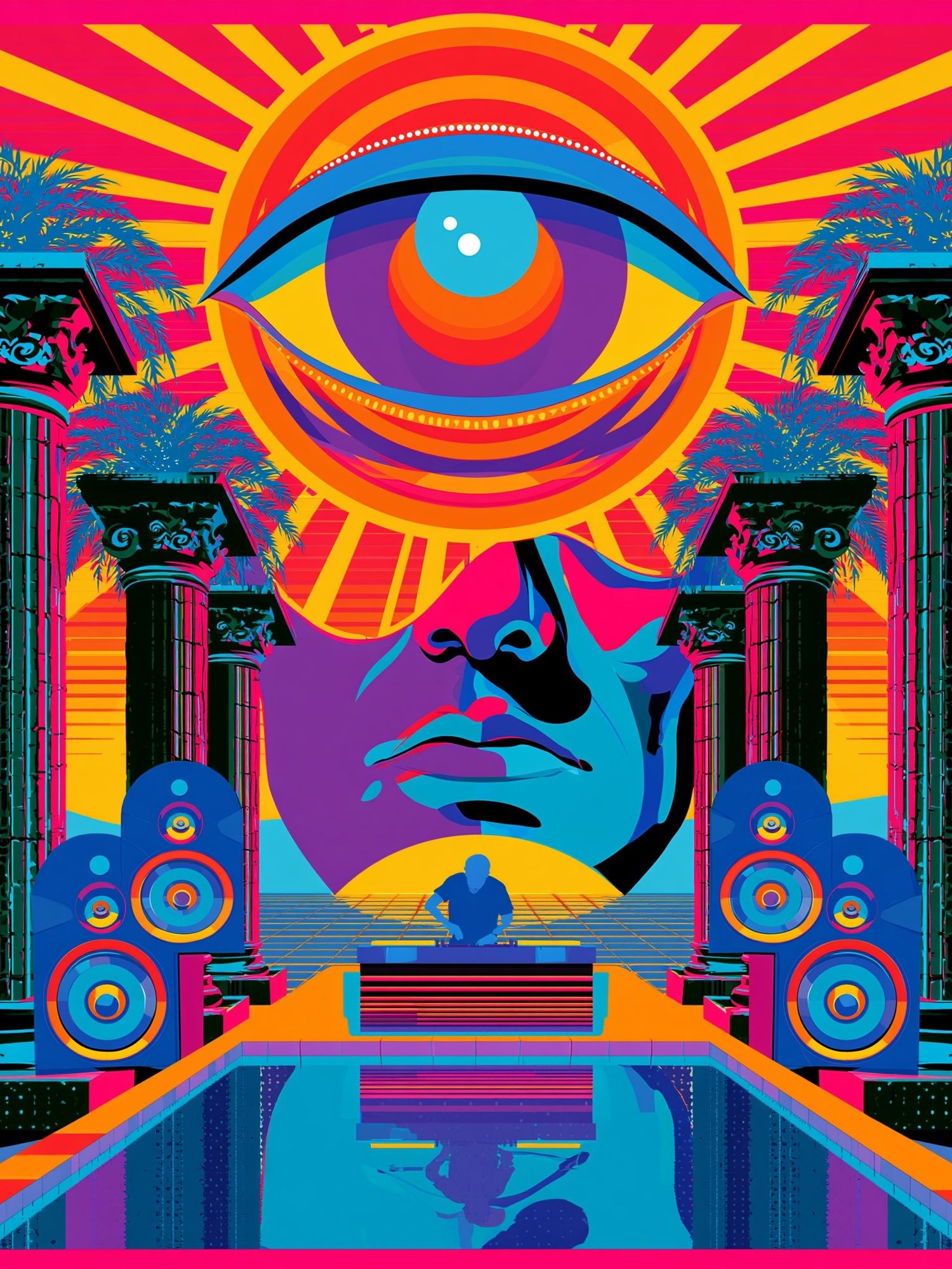 Neon Eye Temple Poster. poster — illustration art
