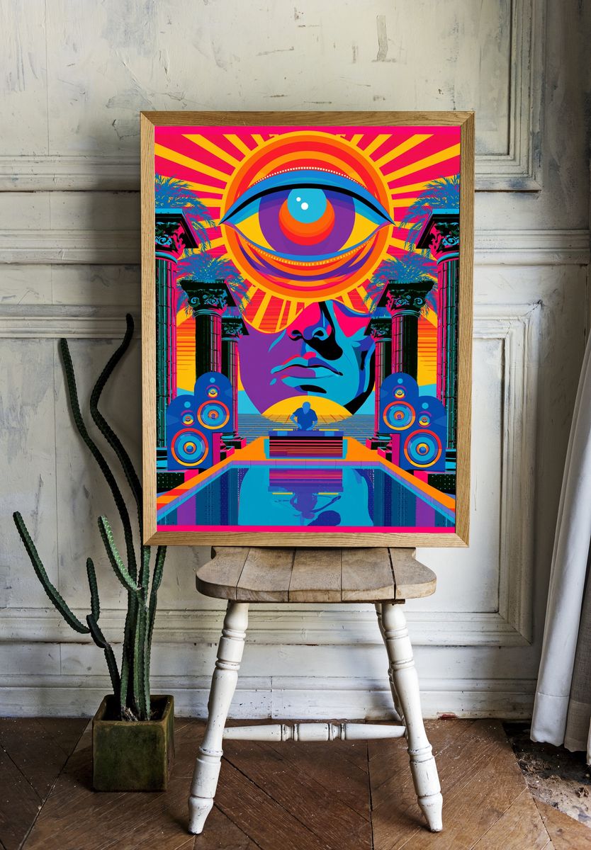Neon Eye Temple Poster. room preview