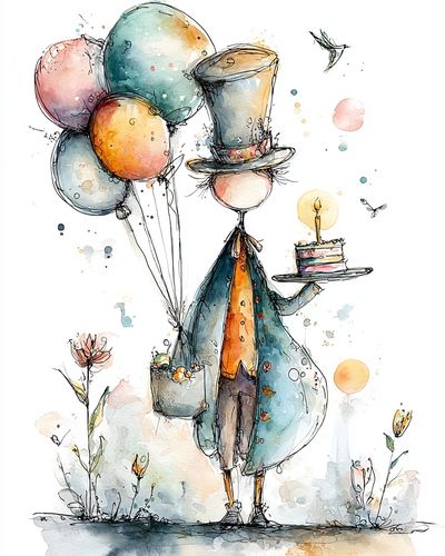 Whimsical Balloon Bird Watercolor Print. poster