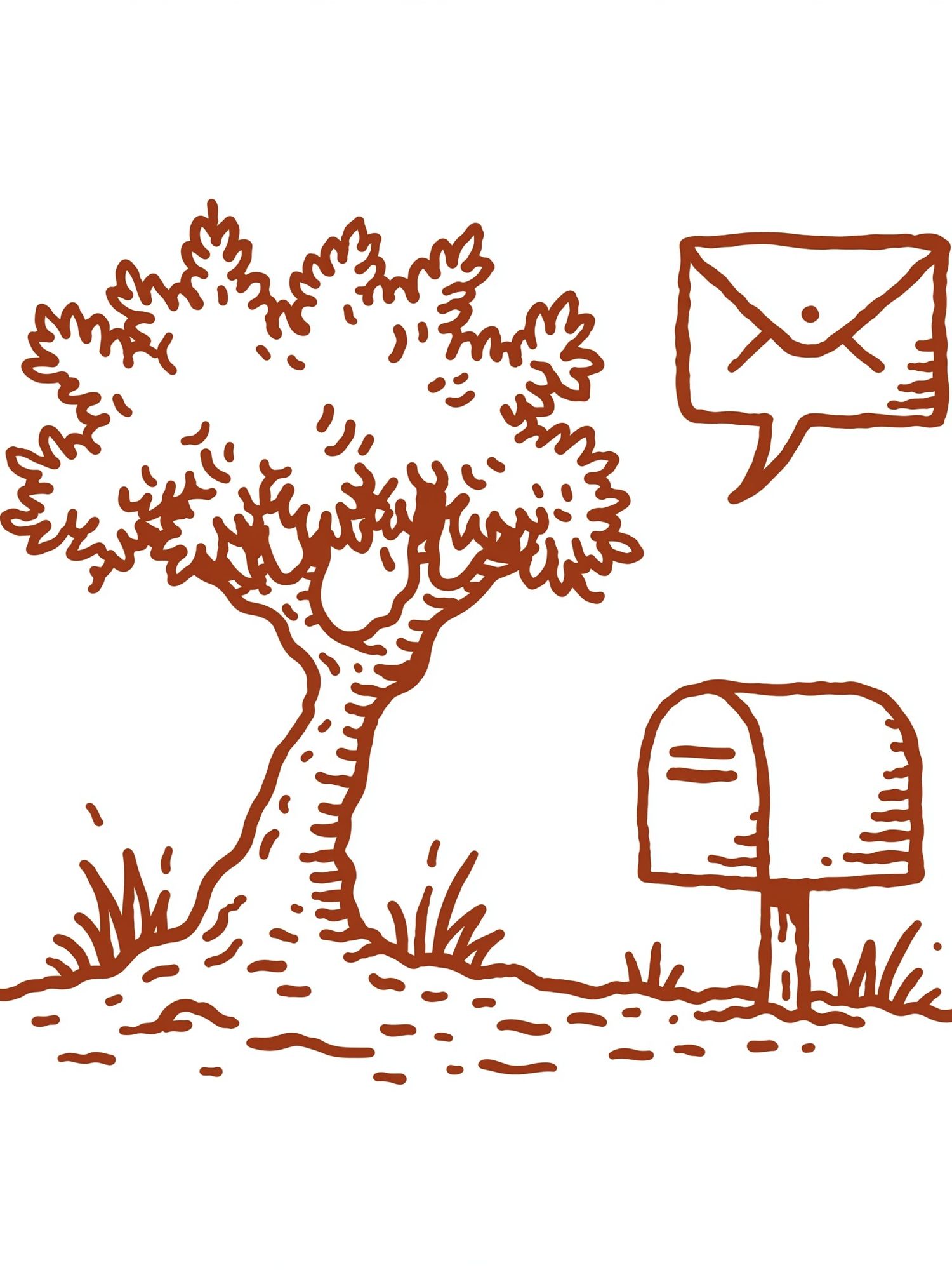 Tree and Mailbox Line Art Poster. poster detail