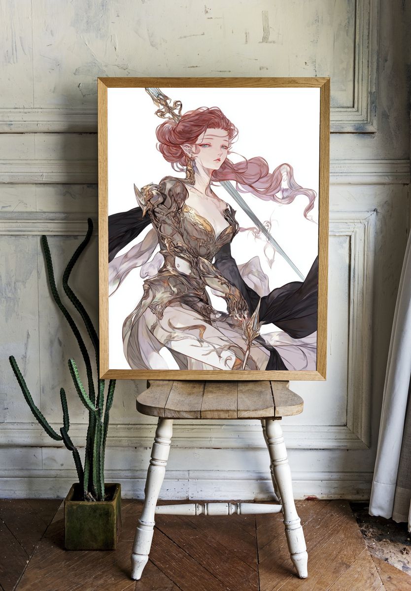 Fantasy Warrior Portrait Print. room preview