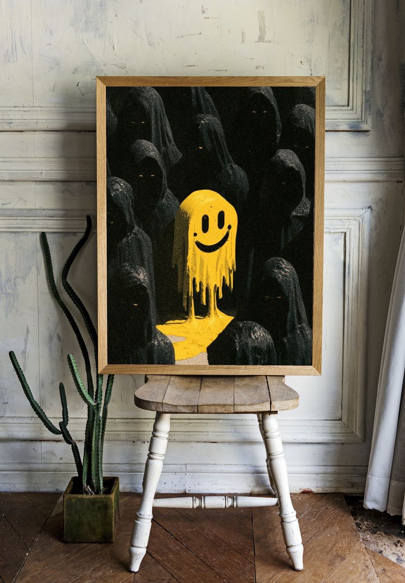 Smiling Ghost Crowd Illustration Poster. — room view 1