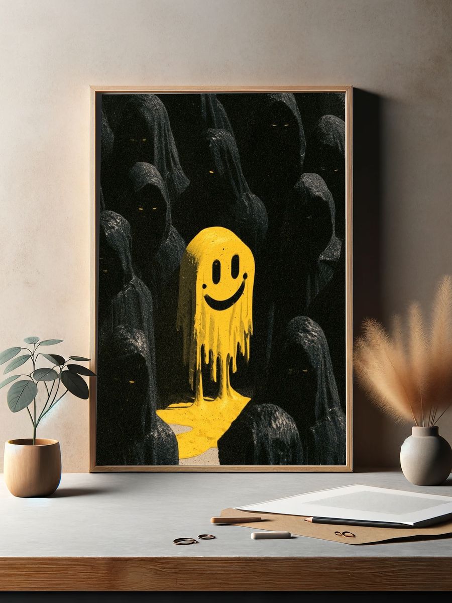 Smiling Ghost Crowd Illustration Poster. — room view 2