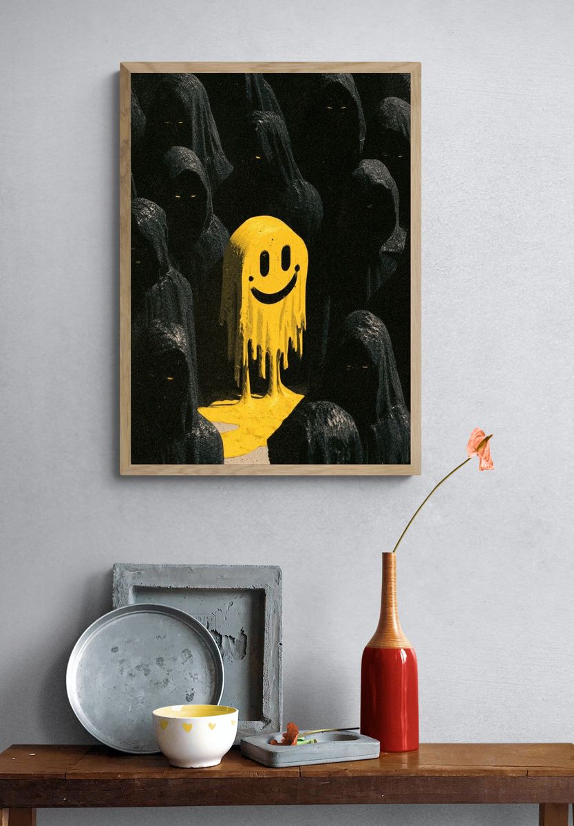 Smiling Ghost Crowd Illustration Poster. — room view 3