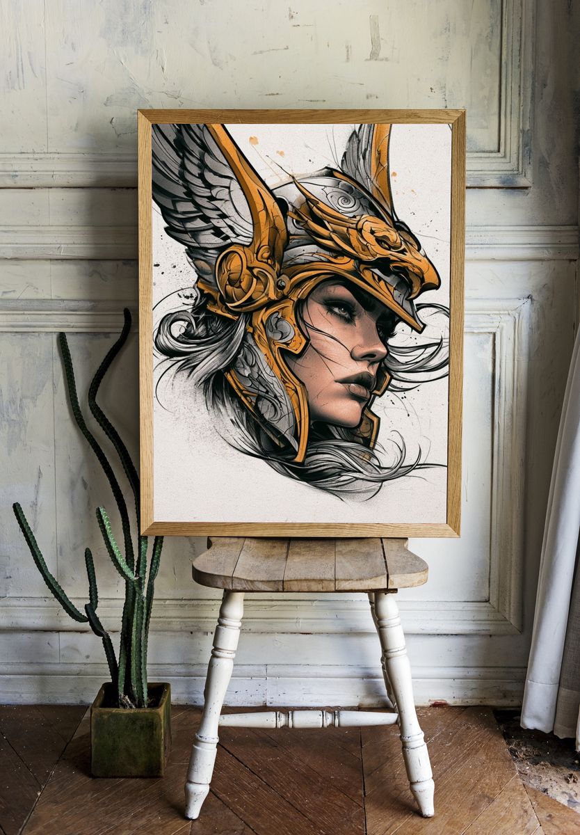 Winged Warrior Portrait Print. room preview