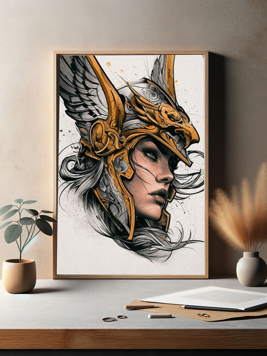 Winged Warrior Portrait Print. — room view 2