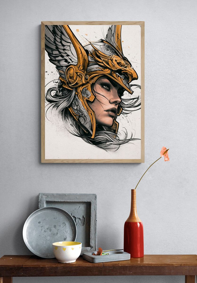 Winged Warrior Portrait Print. — room view 3