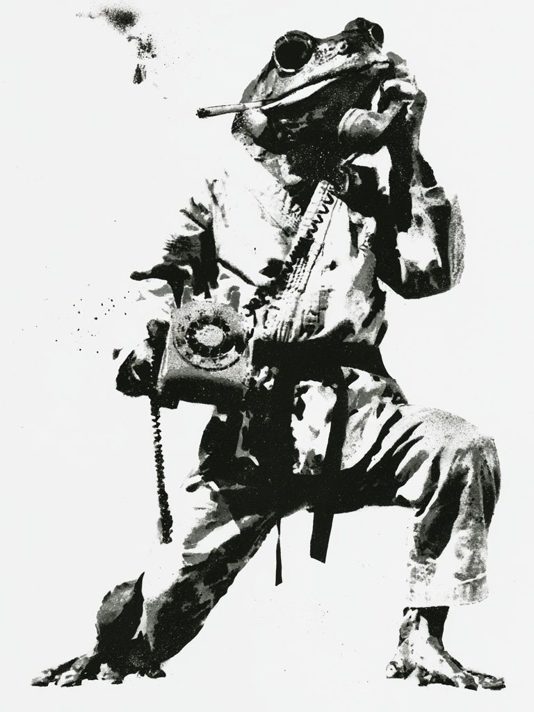 Frog Soldier Black-White Poster. poster — illustration art