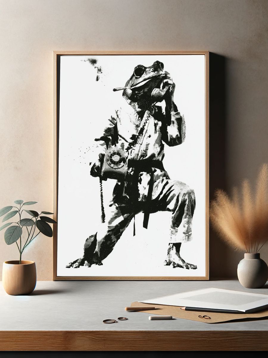 Frog Soldier Black-White Poster. — room view 2
