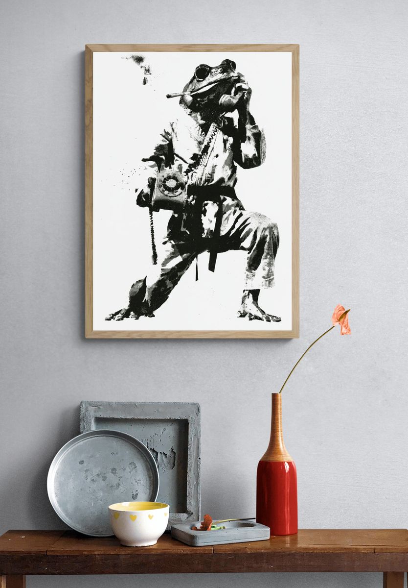 Frog Soldier Black-White Poster. — room view 3