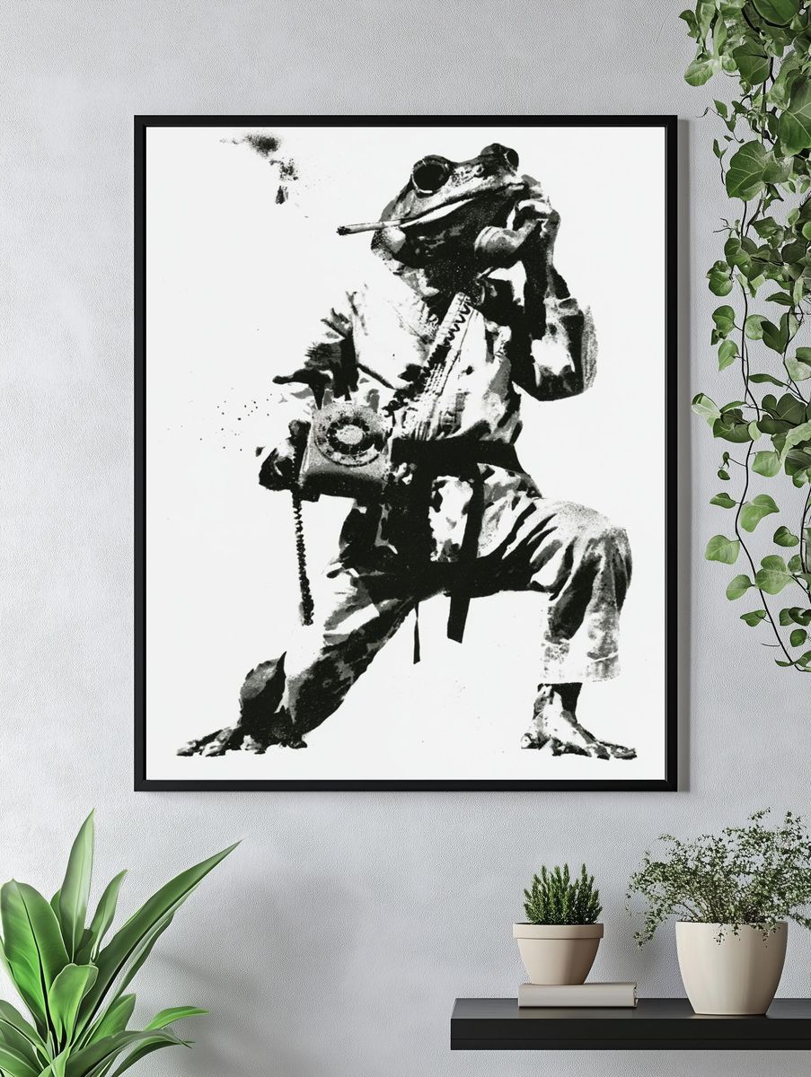 Frog Soldier Black-White Poster. — room view 4