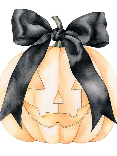 Black Bow Pumpkin Illustration Print.