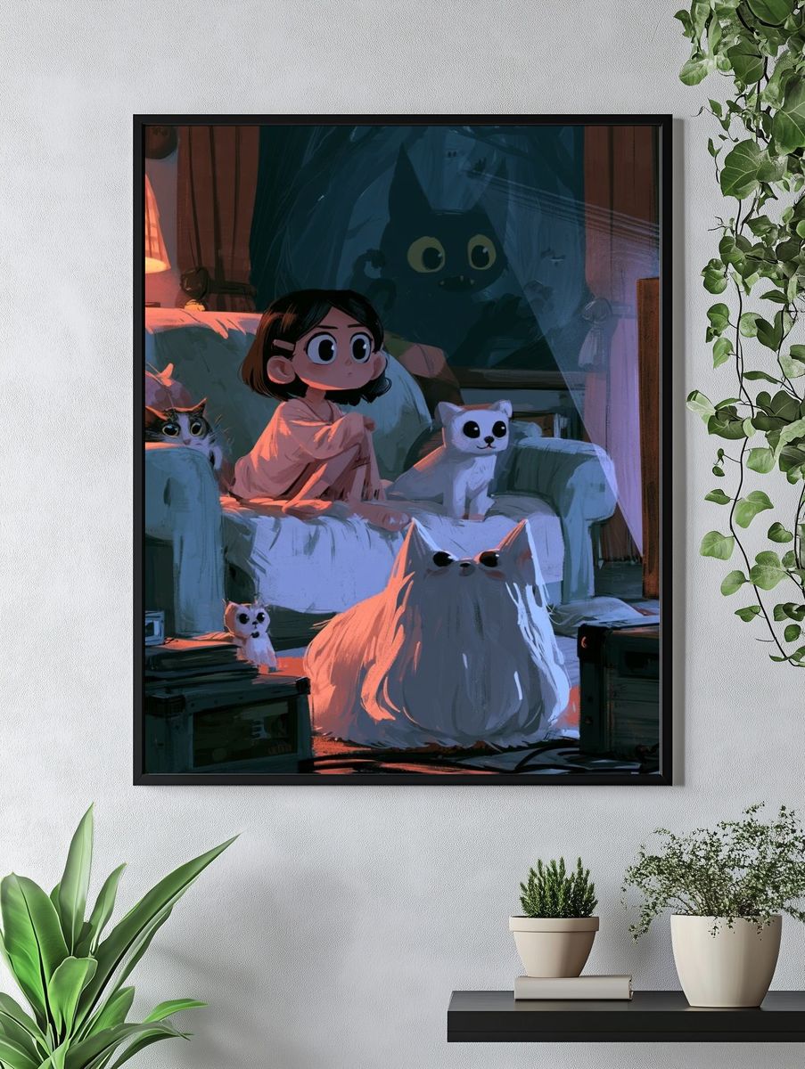 Moonlit Cat Room Illustration Poster. — room view 4