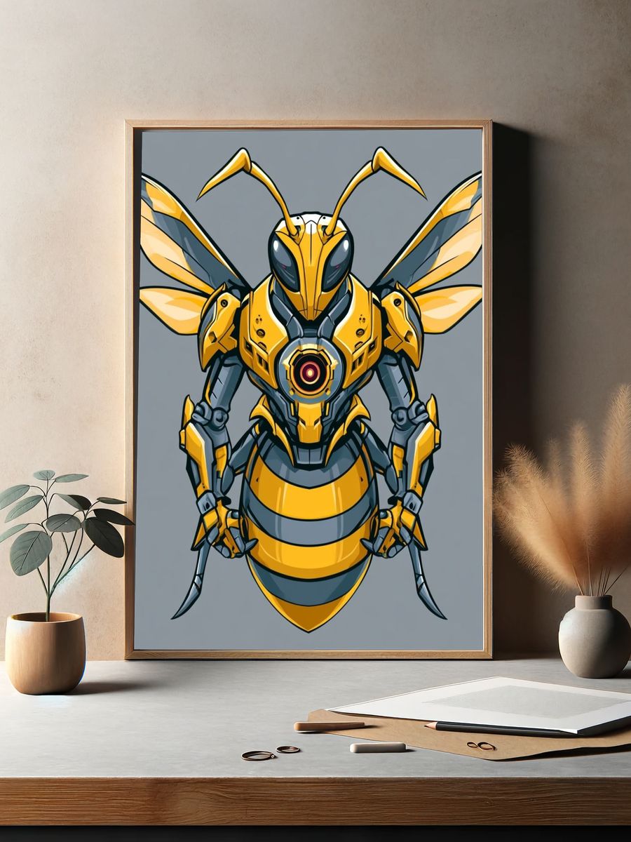 Robotic Wasp Illustration Poster. — room view 2