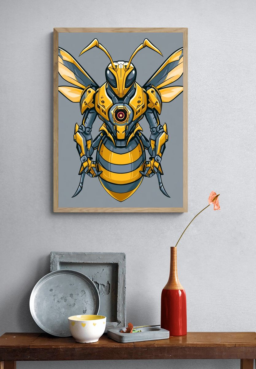 Robotic Wasp Illustration Poster. — room view 3