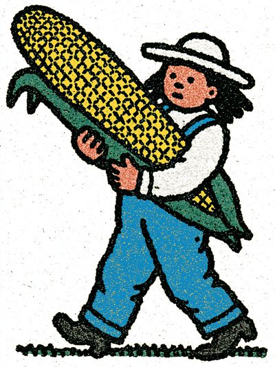 Farmer with Corn — Folk Art Print. poster