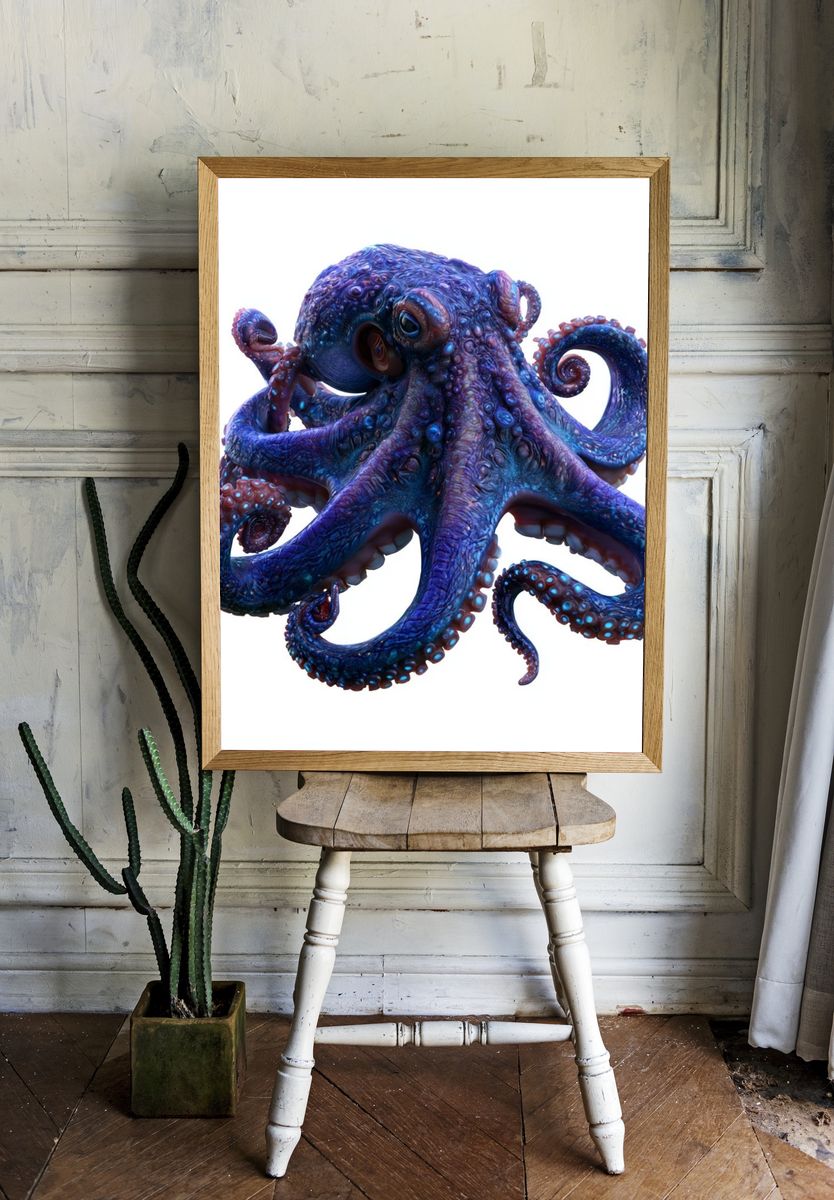 Blue Octopus Illustration Poster. — room view 1