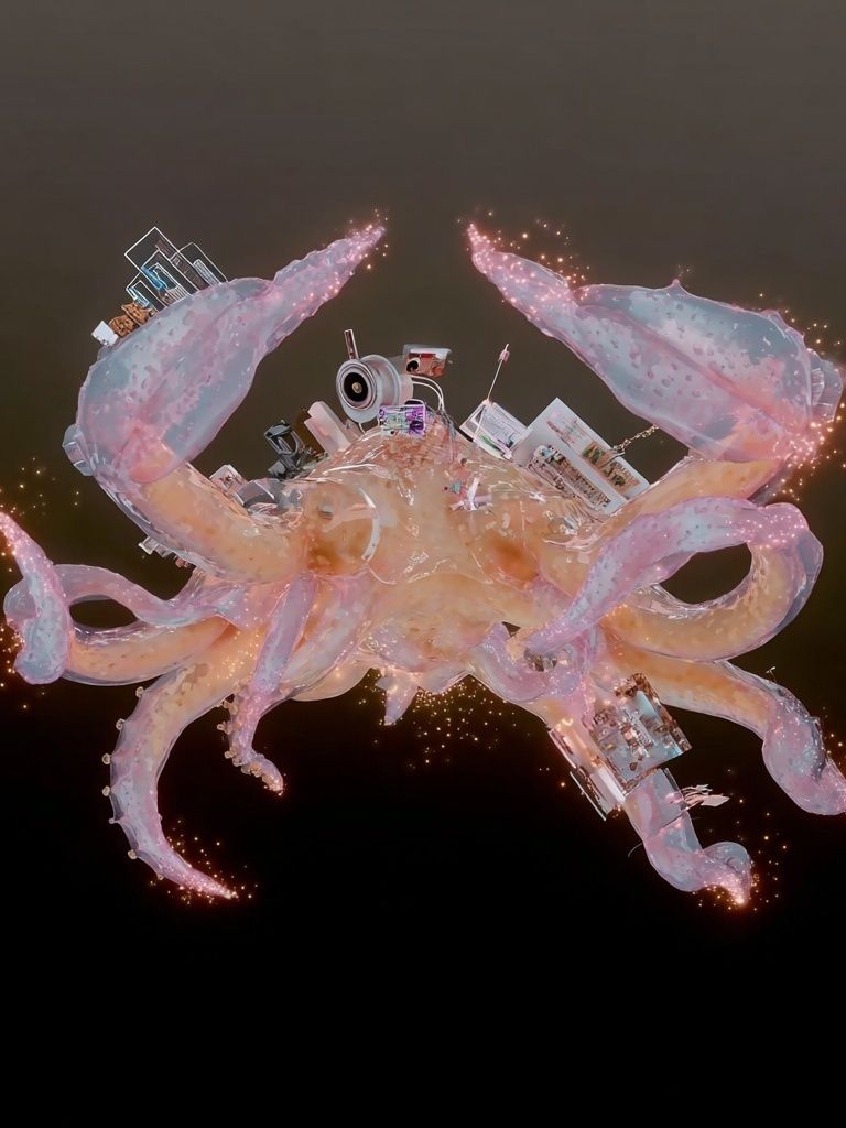 Surreal Cosmic Crab Illustration Poster. poster detail
