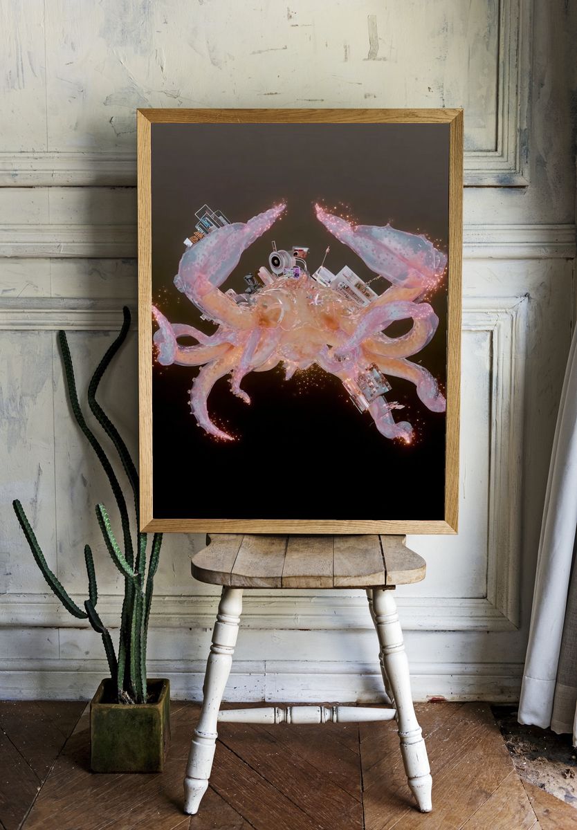 Surreal Cosmic Crab Illustration Poster. room preview