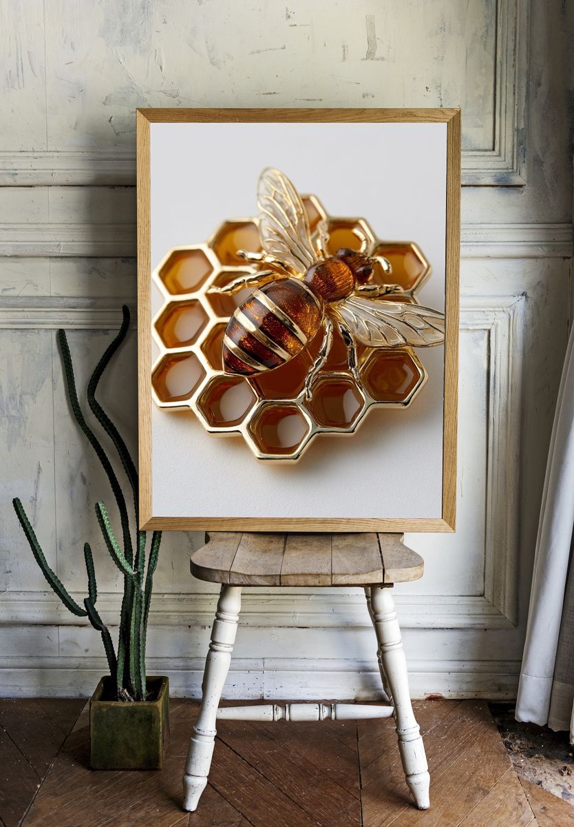 Golden Bee Honeycomb Poster. — room view 1