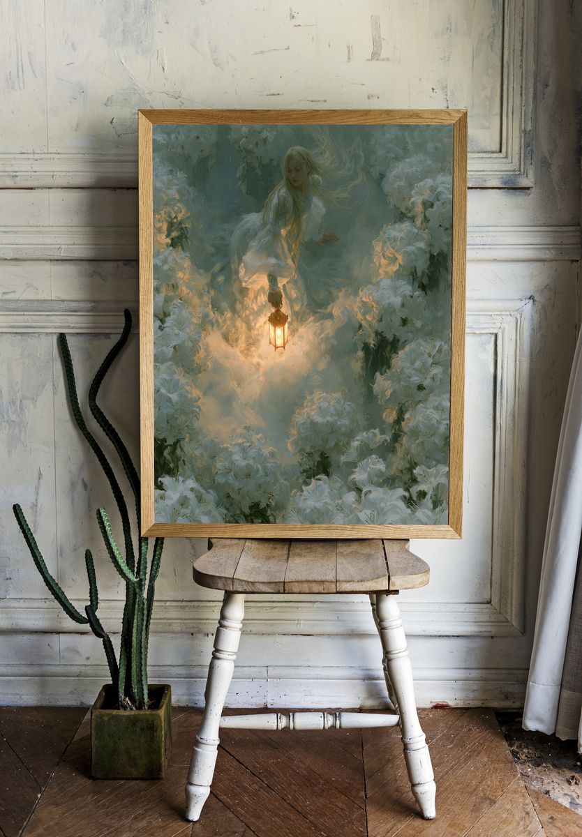 Lantern in the Blossoms Fantasy Print. — room view 1