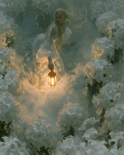 Lantern in the Blossoms Fantasy Print. poster
