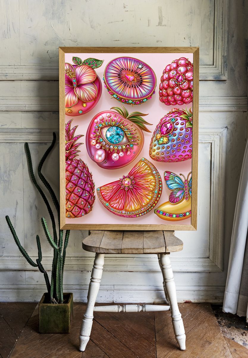 Jeweled Fruit Fantasy Illustration Poster. — room view 1