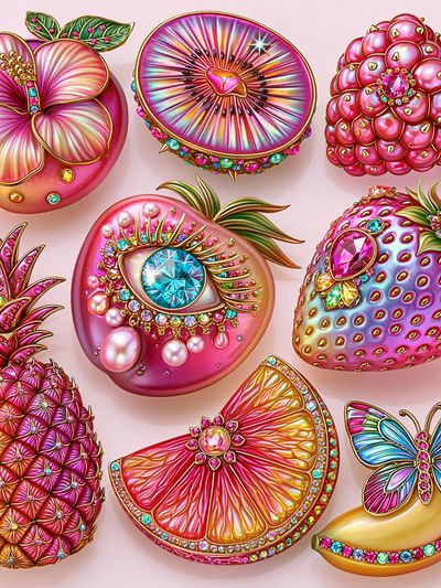 Jeweled Fruit Fantasy Illustration Poster. poster