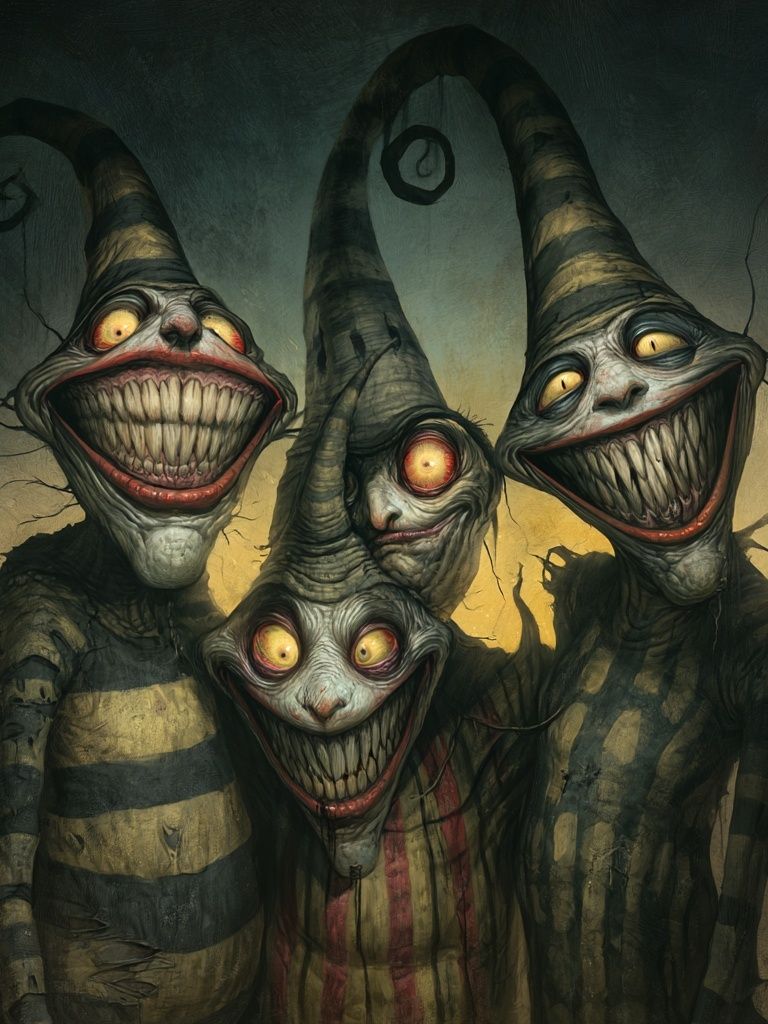 Creepy Grinning Clowns Illustration Poster. poster — illustration art