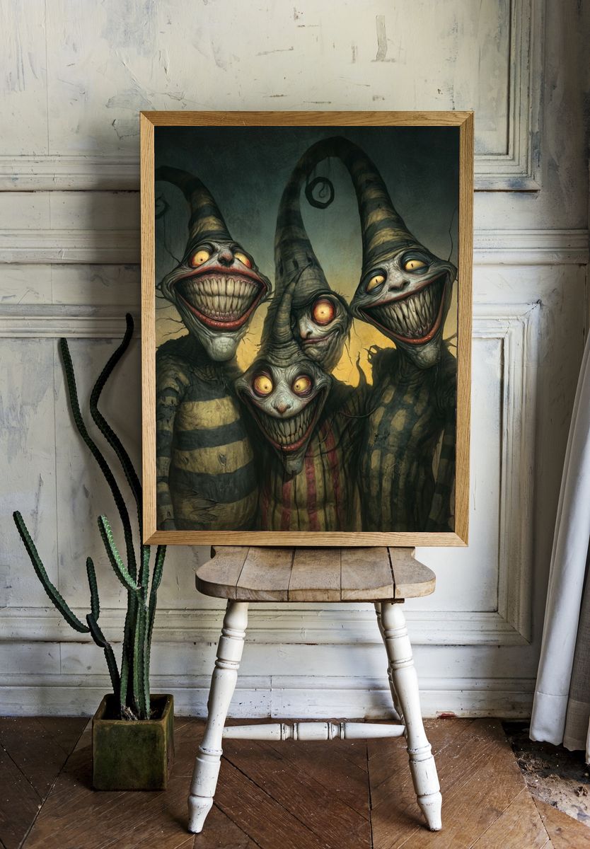 Creepy Grinning Clowns Illustration Poster. room preview