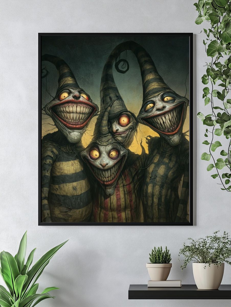 Creepy Grinning Clowns Illustration Poster. — room view 4
