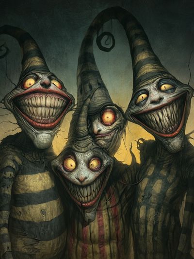 Creepy Grinning Clowns Illustration Poster. poster