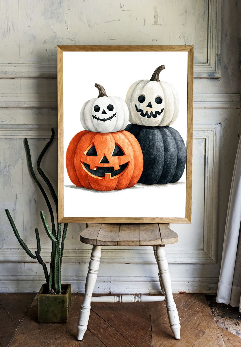 Halloween Pumpkins Watercolor Poster. room preview