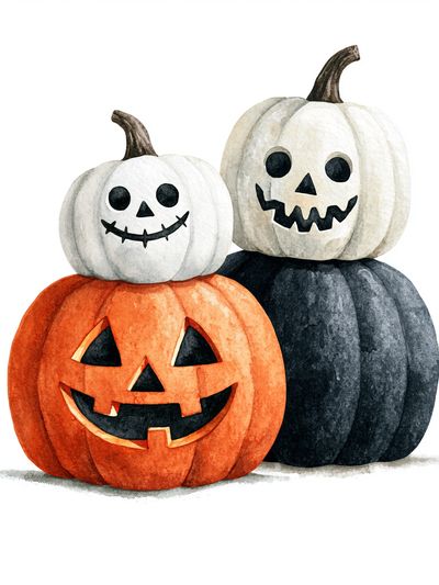 Halloween Pumpkins Watercolor Poster.